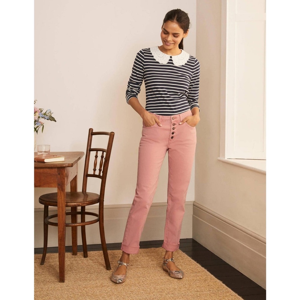 Boden Button Front Girlfriend Denim in Pink Hue Size 8 R